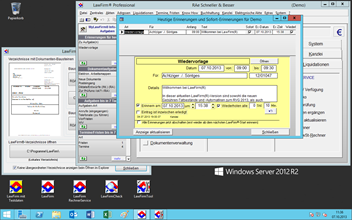 Windows Server 2012 R2 Kanzleisoftware Tests - Windows Server 2012 R2 Desktop-Oberflche mit LawFirm Professional Testsystem und LawFirm Tool (Word Standardtexte, Briefkopf und Vorlagen)